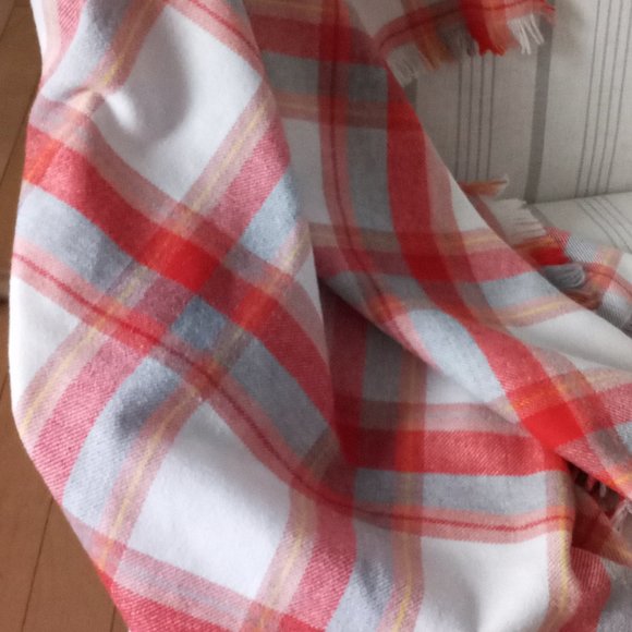 Unknown Other - Plaid Throw Large Size L66" X W 53" Cream/Orange/Pale Grey/Yellow